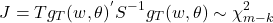 \[J = Tg_T (w,\theta)^{'} S^{-1} g_T (w,\theta) \sim \chi_{m-k}^{2}\]