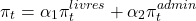 \[\pi_t = \alpha_1 \pi_t^{livres} + \alpha_2 \pi_t^{admin}\]