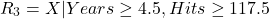 \[R_3 &= {X | Years \geq 4.5, Hits \geq 117.5} \nonumber\]