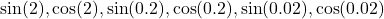 Rendered by QuickLaTeX.com \sin(2), \cos(2), \sin(0.2), \cos(0.2), \sin(0.02), \cos(0.02)