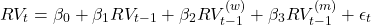 \[RV_t = \beta_0 + \beta_1 RV_{t-1} + \beta_2 RV_{t-1}^{(w)} + \beta_3 RV_{t-1}^{(m)} + \epsilon_t\]