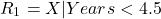 \[R_1 &= {X | Years < 4.5} \nonumber \\\]