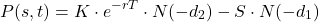 \[P(s,t) = K \cdot e^{-rT} \cdot N(-d_2) - S \cdot N(-d_1)\]